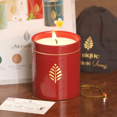Bougie Bijou Rouge Fabriquée en France - Cire naturelle de colza - Parfum Balade en Forêt - Bijoux cristaux Swarovski