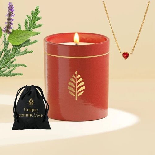 Bougie Bijou Rouge Fabriquée en France - Cire naturelle de colza - Parfum Balade en Forêt - Bijoux cristaux Swarovski