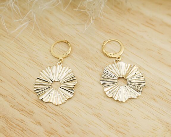 Boucles d'oreilles femme dormeuses cercle strié en acier inoxydable doré  Minalis Bijoux
